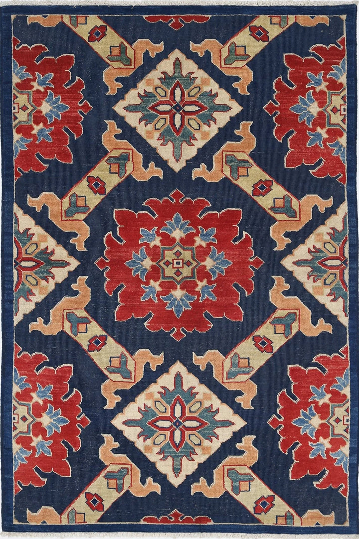 Blue Afghan Ziegler Rug 4' 0" x 6' 0" Hand-Knotted | No. AT96548
