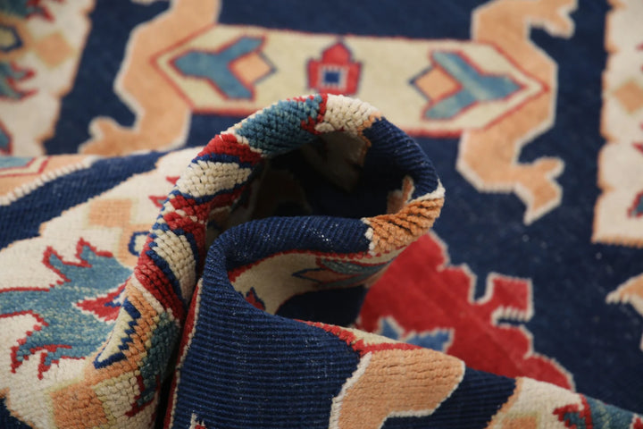 Blue Afghan Ziegler Rug 4' 0" x 6' 0" Hand-Knotted | No. AT96548