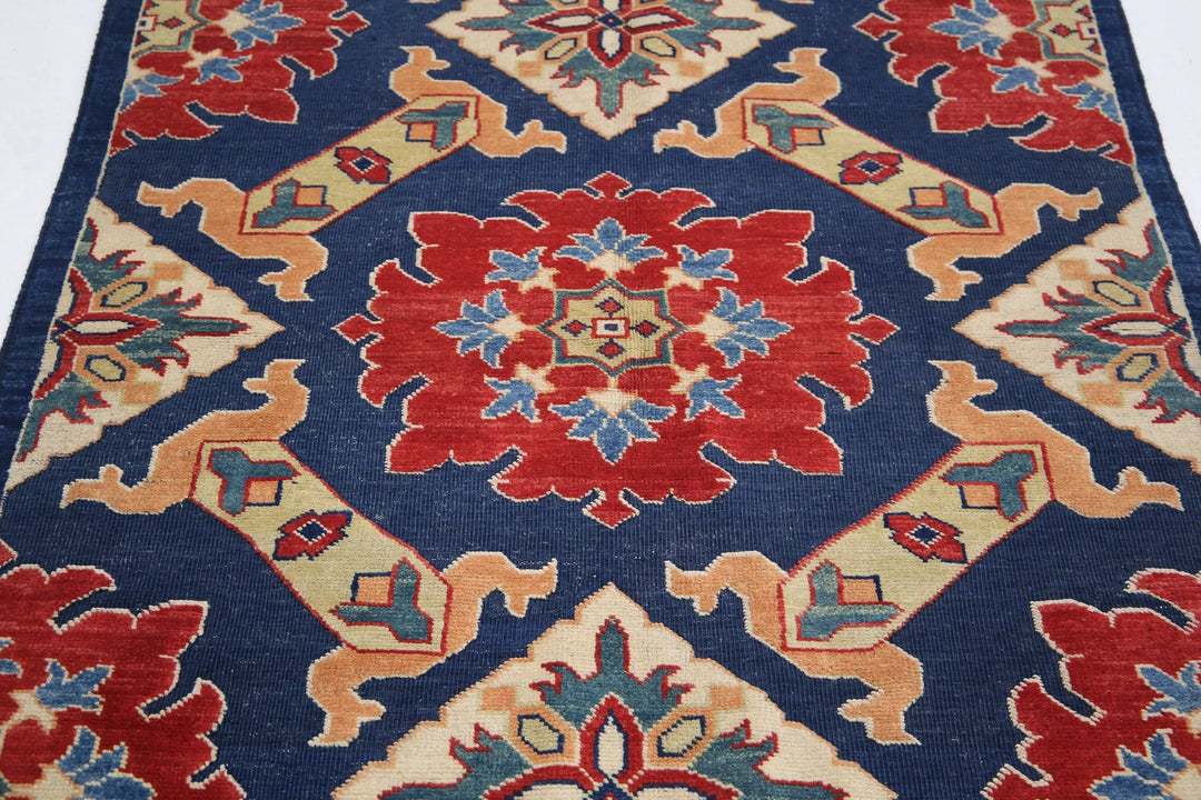 Blue Afghan Ziegler Rug 4' 0" x 6' 0" Hand-Knotted | No. AT96548