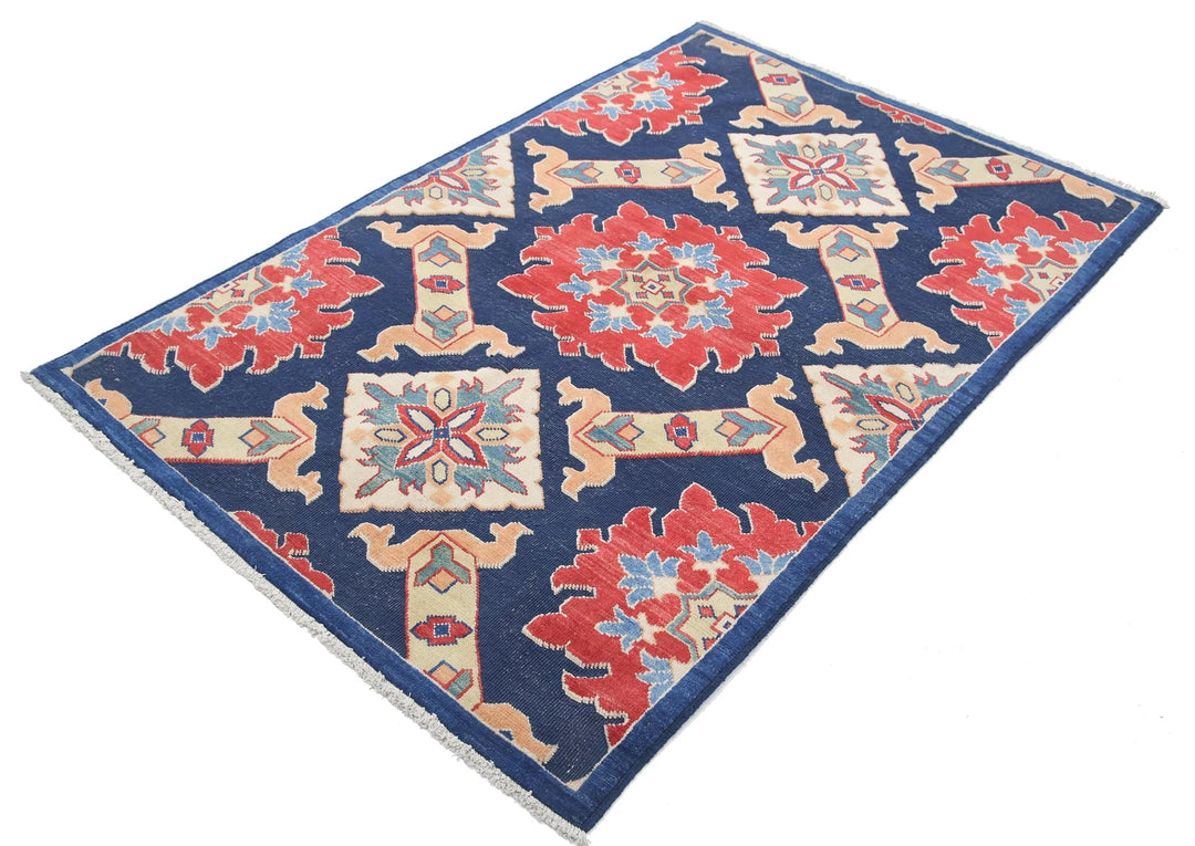 Blue Afghan Ziegler Rug 4' 0" x 6' 0" Hand-Knotted | No. AT96548