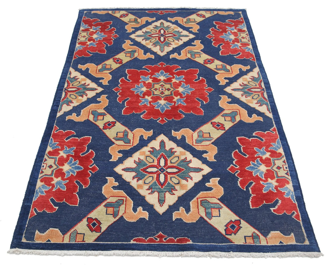Blue Afghan Ziegler Rug 4' 0" x 6' 0" Hand-Knotted | No. AT96548