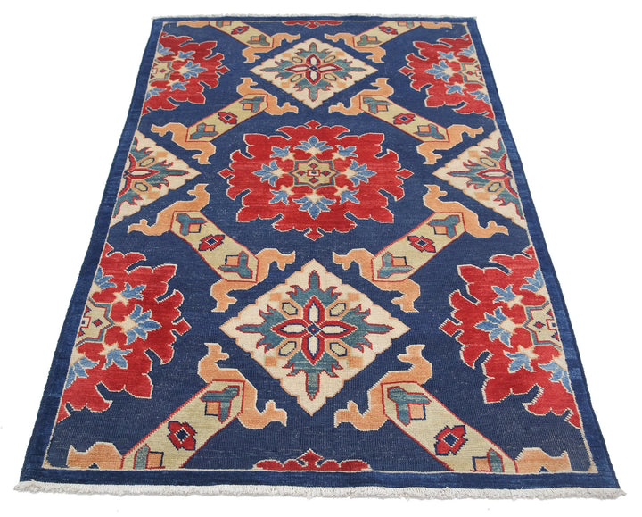 Blue Afghan Ziegler Rug 4' 0" x 6' 0" Hand-Knotted | No. AT96548