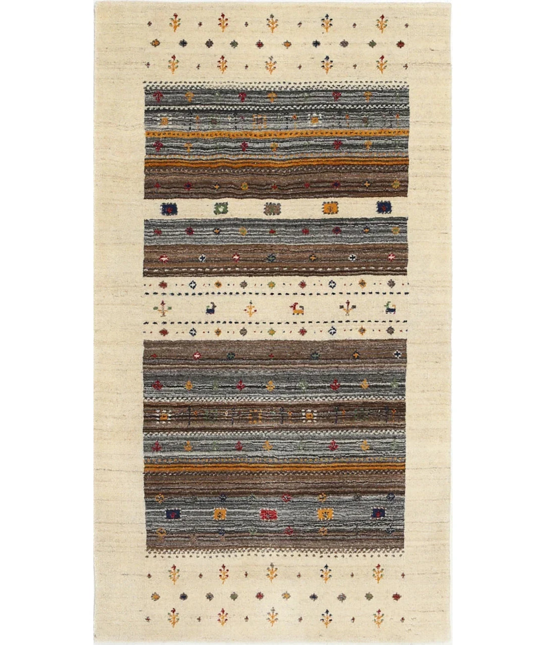 Ivory Indian Oriental Rug 3' 0" x 5' 3" Hand-Knotted | No. AT96562