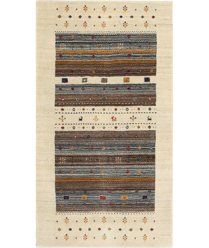 Ivory Indian Oriental Rug 3' 0" x 5' 3" Hand-Knotted | No. AT96562
