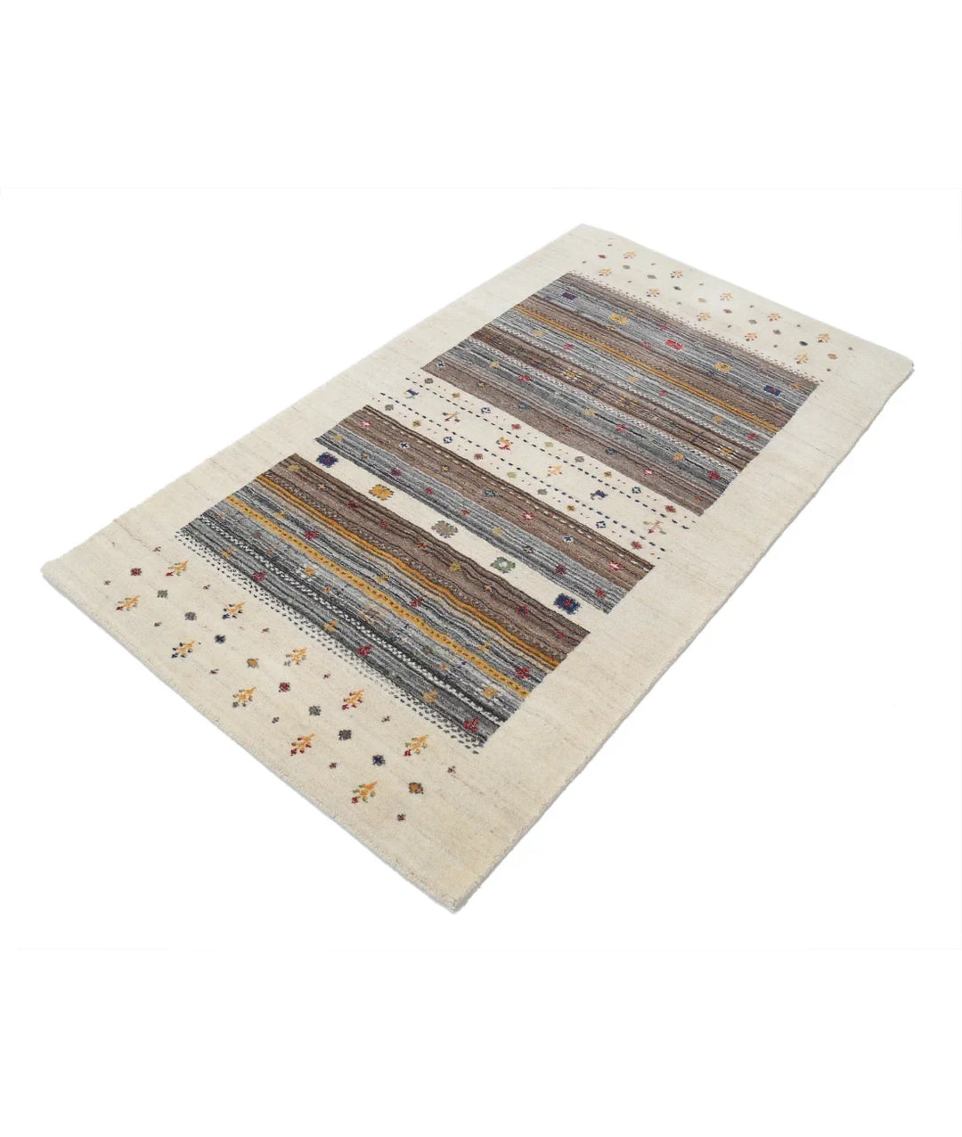 Ivory Indian Oriental Rug 3' 0" x 5' 3" Hand-Knotted | No. AT96562