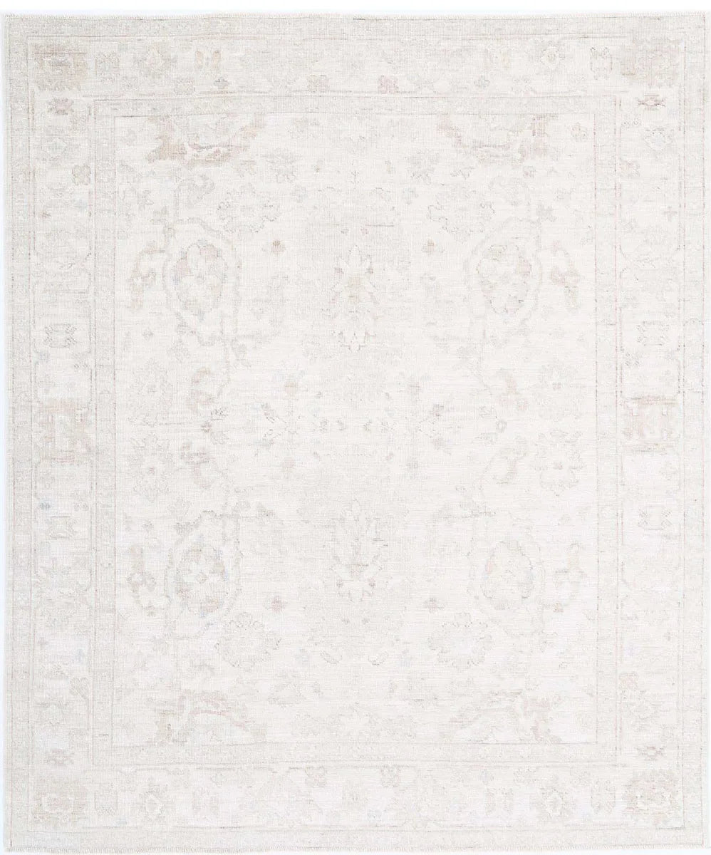 Ivory Afghan Oushak Rug 8' 1" x 9' 10" Hand-Knotted | No. AT96582