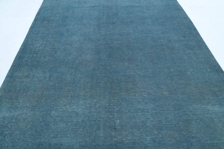 Teal Afghan Overdye Rug 6'10" x 9'10" Hand-Knotted | No. AT96841