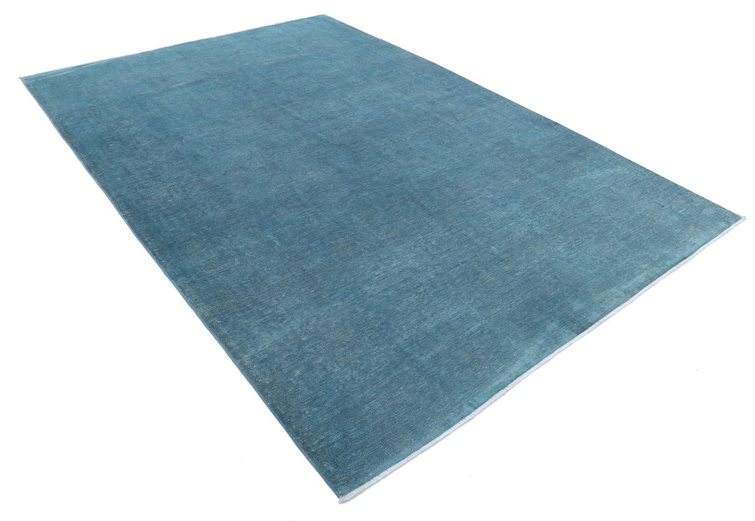 Teal Afghan Overdye Rug 6'10" x 9'10" Hand-Knotted | No. AT96841