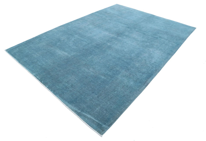 Teal Afghan Overdye Rug 6'10" x 9'10" Hand-Knotted | No. AT96841
