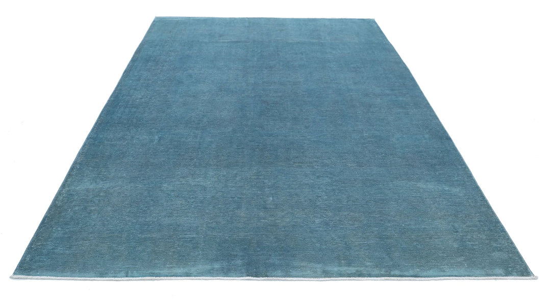 Teal Afghan Overdye Rug 6'10" x 9'10" Hand-Knotted | No. AT96841