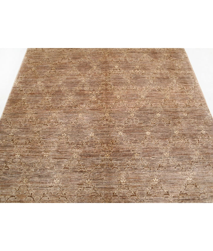 Beige Afghan Modcar Rug 5' 10" x 7' 9" Hand-Knotted | No. AT96982