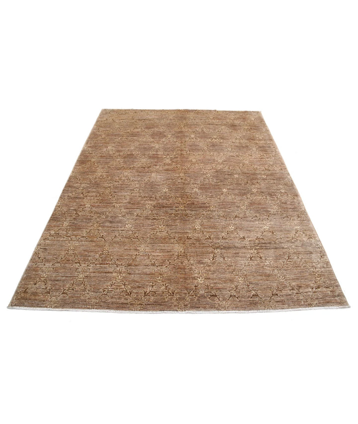 Beige Afghan Modcar Rug 5' 10" x 7' 9" Hand-Knotted | No. AT96982