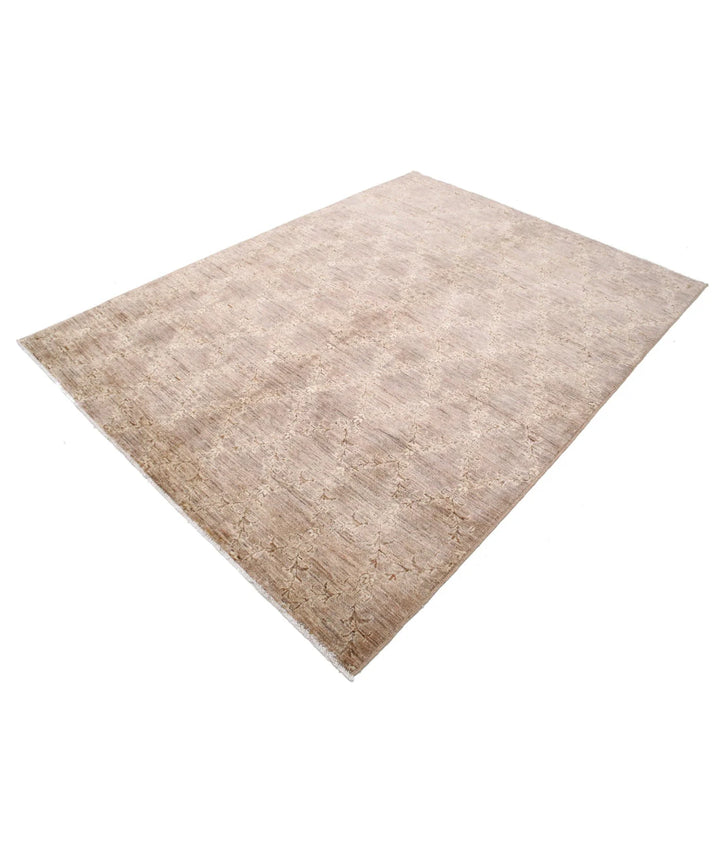 Beige Afghan Modcar Rug 5' 10" x 7' 9" Hand-Knotted | No. AT96982