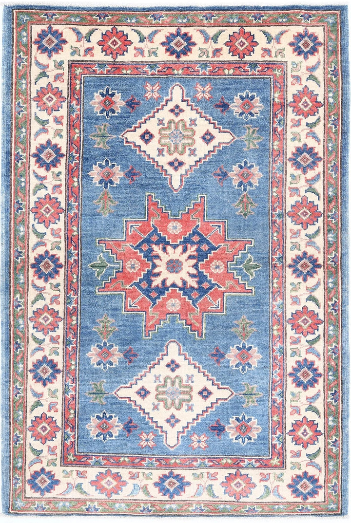 Afghan Tribal Kazak Rug 3' 2" x 4' 10" Hand-Knotted | No. AT97115