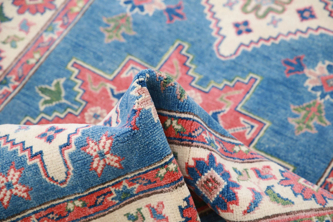 Afghan Tribal Kazak Rug 3' 2" x 4' 10" Hand-Knotted | No. AT97115