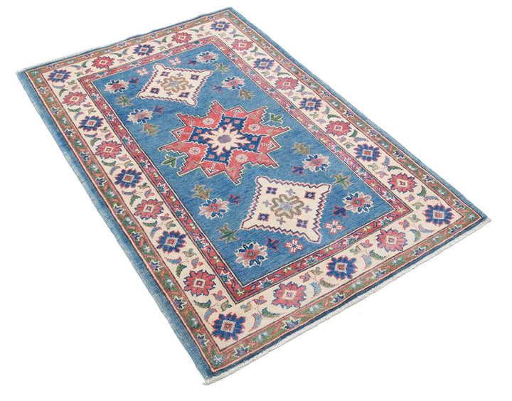Afghan Tribal Kazak Rug 3' 2" x 4' 10" Hand-Knotted | No. AT97115