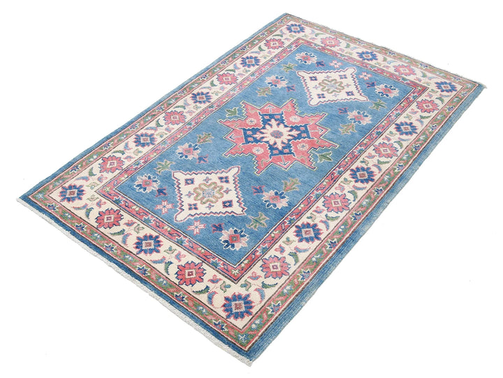 Afghan Tribal Kazak Rug 3' 2" x 4' 10" Hand-Knotted | No. AT97115