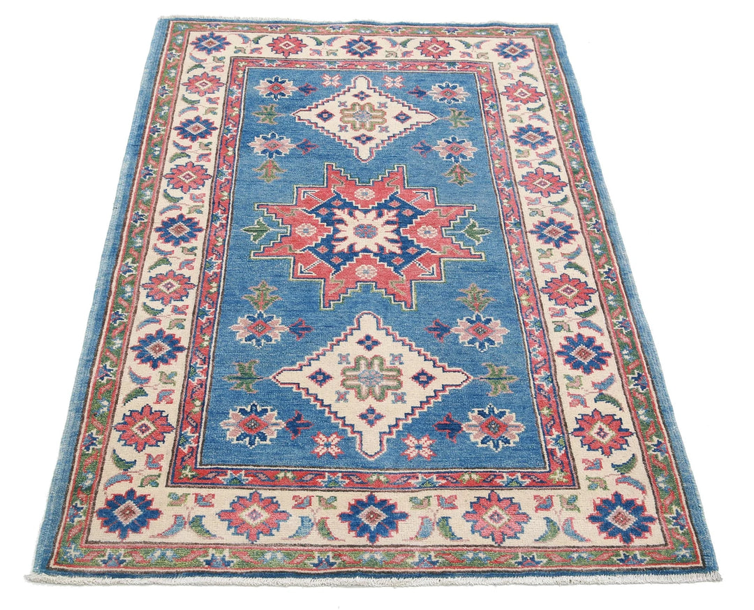 Afghan Tribal Kazak Rug 3' 2" x 4' 10" Hand-Knotted | No. AT97115