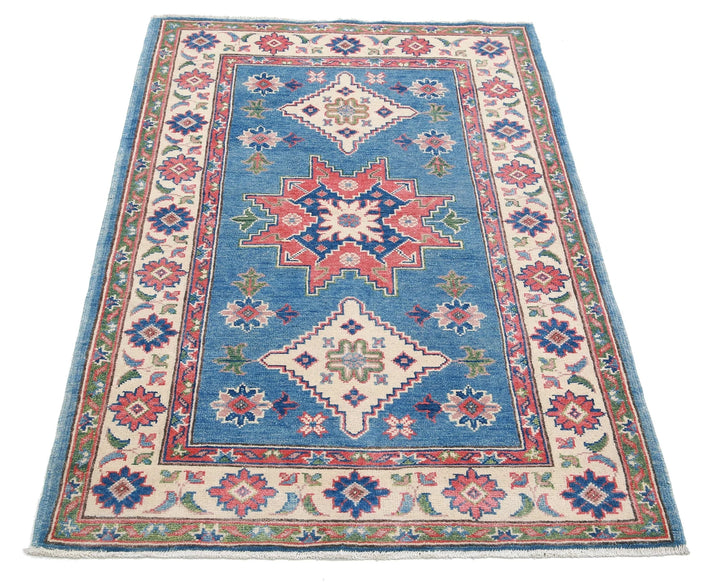Afghan Tribal Kazak Rug 3' 2" x 4' 10" Hand-Knotted | No. AT97115