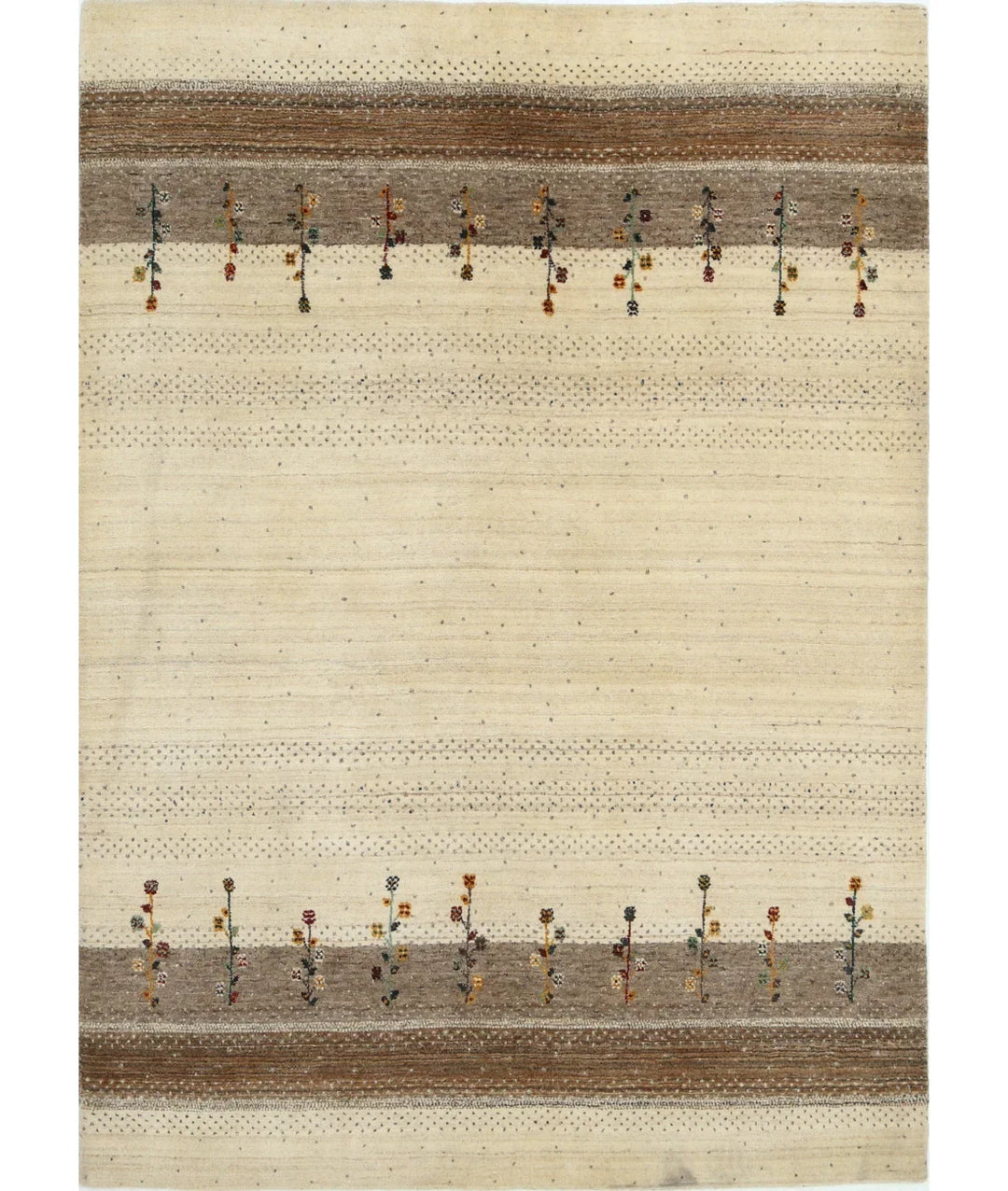 Ivory Indian Oriental Rug 4' 8" x 6' 7" Hand-Knotted | No. AT97186