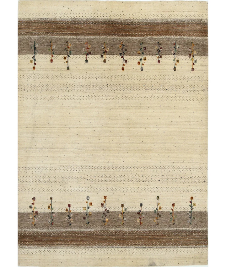 Ivory Indian Oriental Rug 4' 8" x 6' 7" Hand-Knotted | No. AT97186