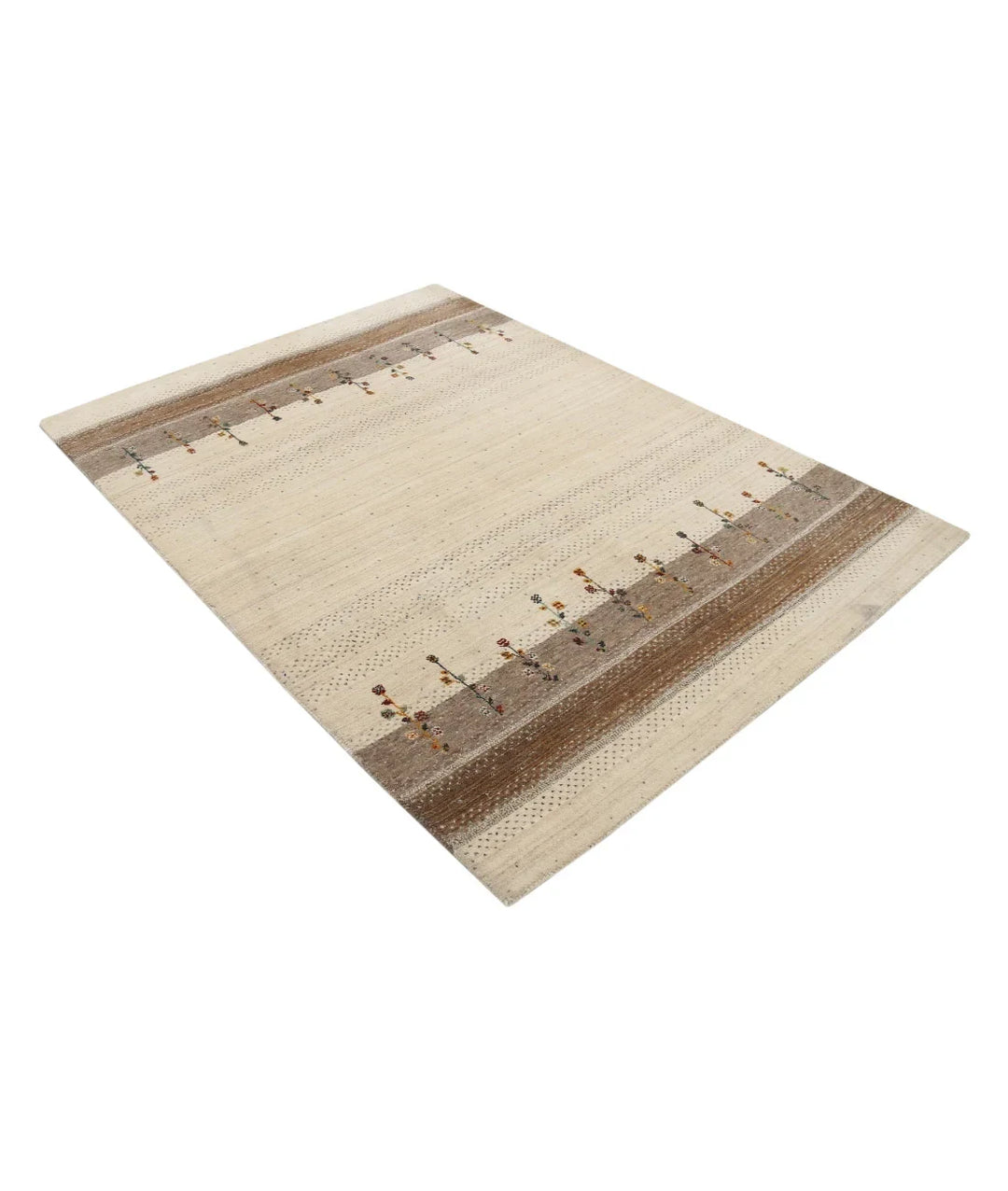 Ivory Indian Oriental Rug 4' 8" x 6' 7" Hand-Knotted | No. AT97186