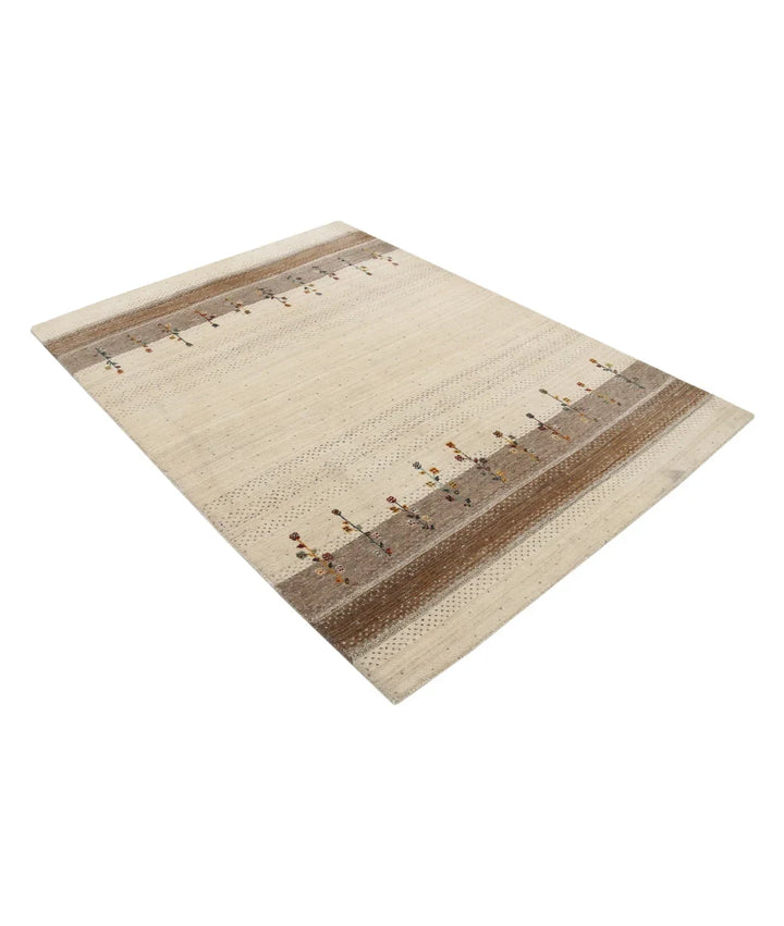 Ivory Indian Oriental Rug 4' 8" x 6' 7" Hand-Knotted | No. AT97186