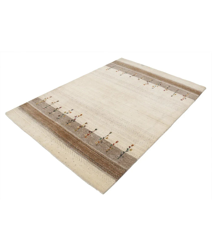 Ivory Indian Oriental Rug 4' 8" x 6' 7" Hand-Knotted | No. AT97186