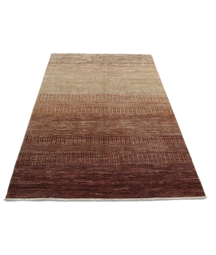 Beige Afghan Modcar Rug 4' 5" x 6' 6" Hand-Knotted | No. AT97234