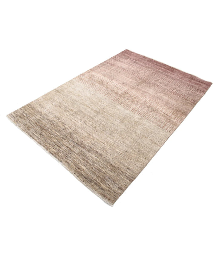 Beige Afghan Modcar Rug 4' 5" x 6' 6" Hand-Knotted | No. AT97234