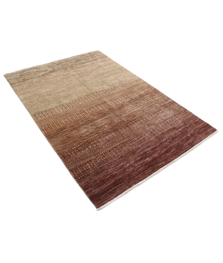 Beige Afghan Modcar Rug 4' 5" x 6' 6" Hand-Knotted | No. AT97234