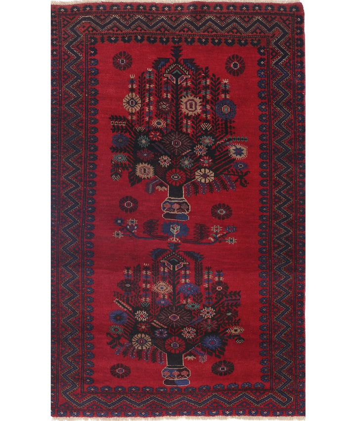 Red Afghan Baluchi Rug 2' 10" x 4' 8" Hand-Knotted | No. AT97238