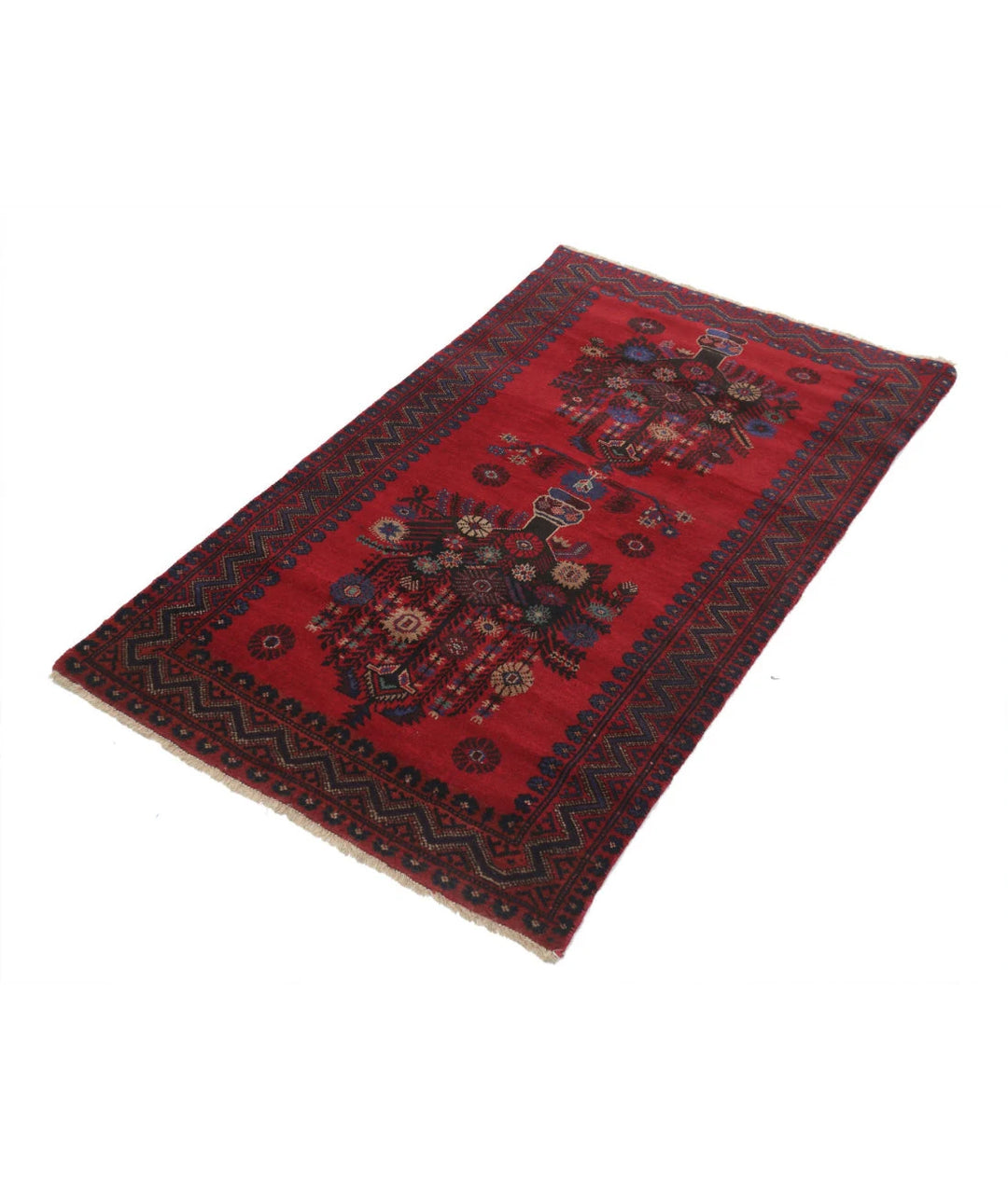 Red Afghan Baluchi Rug 2' 10" x 4' 8" Hand-Knotted | No. AT97238