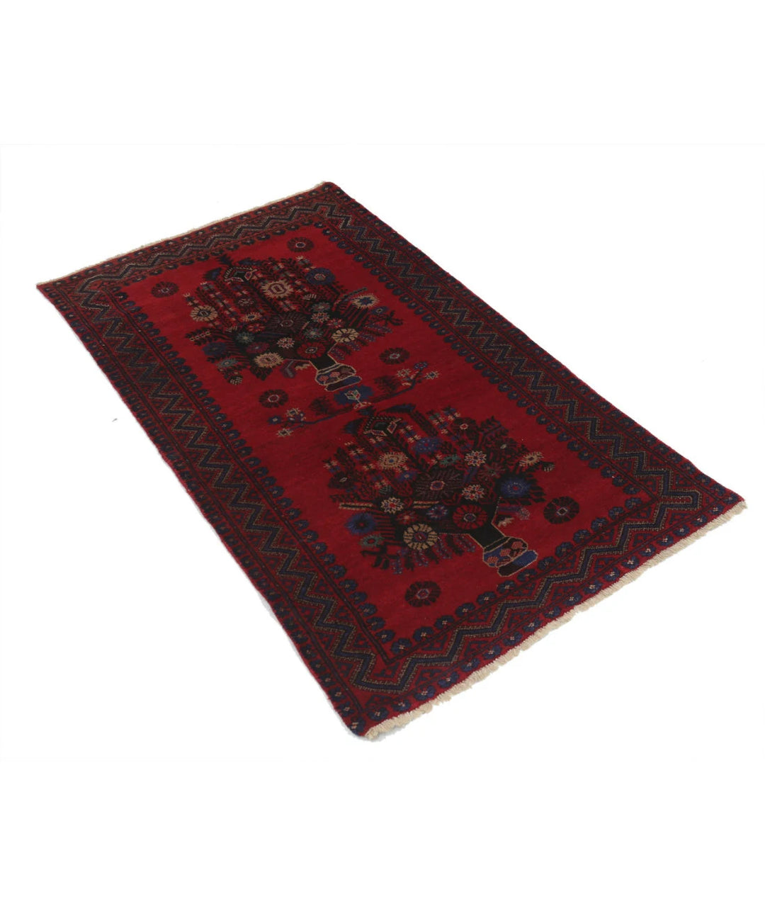Red Afghan Baluchi Rug 2' 10" x 4' 8" Hand-Knotted | No. AT97238