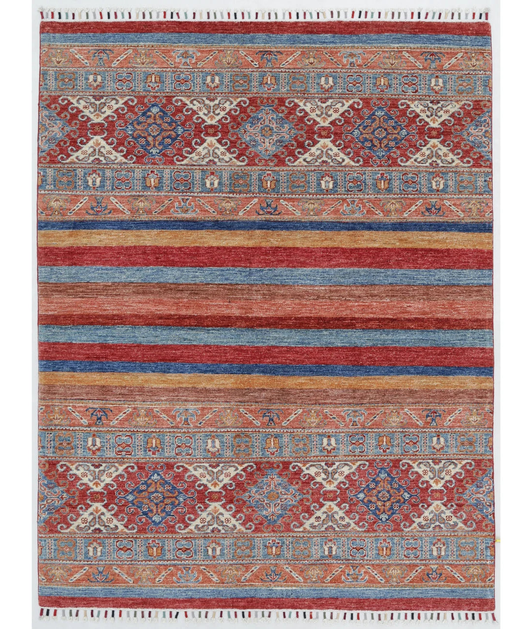 Red Afghan Khurjeen Rug 5' 0" x 6' 6" Hand-Knotted | No. AT97400