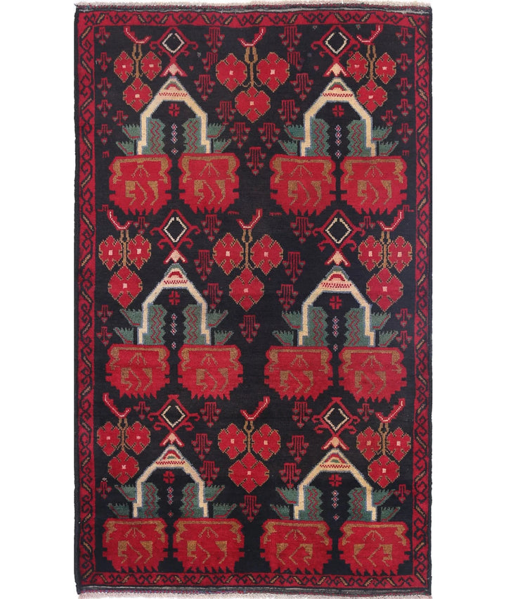 Red Afghan Baluchi Rug 2' 10" x 4' 6" Hand-Knotted | No. AT97406