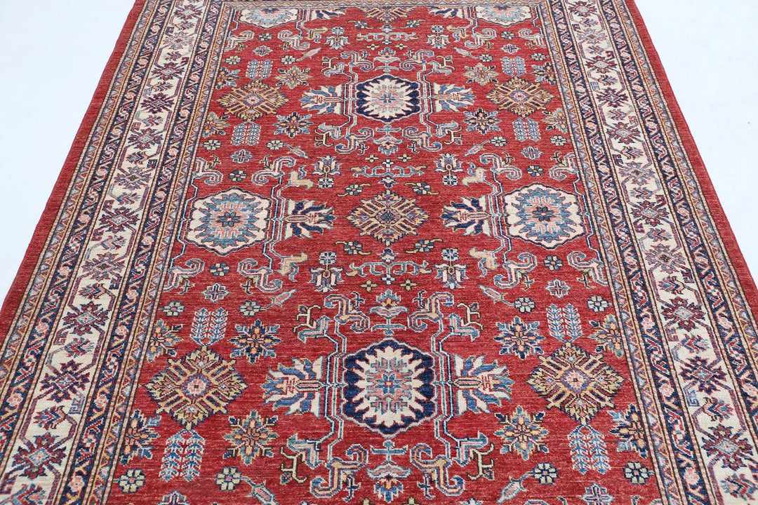Afghan Royal Kazak Rug 5' 8" x 8' 3" Hand-Knotted | No. AT97562