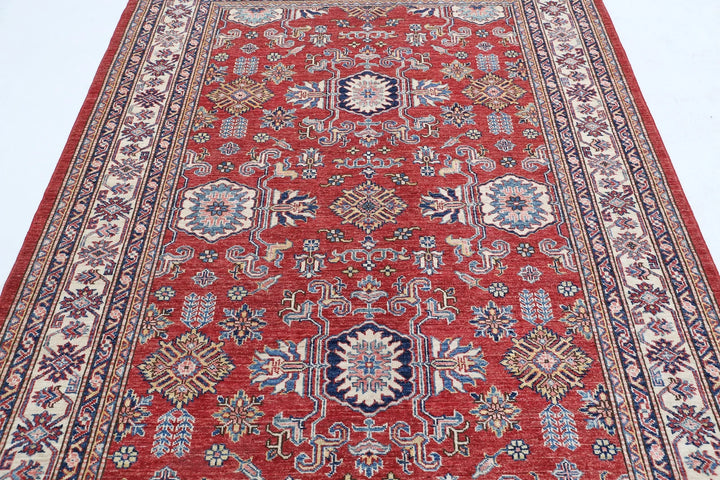 Afghan Royal Kazak Rug 5' 8" x 8' 3" Hand-Knotted | No. AT97562