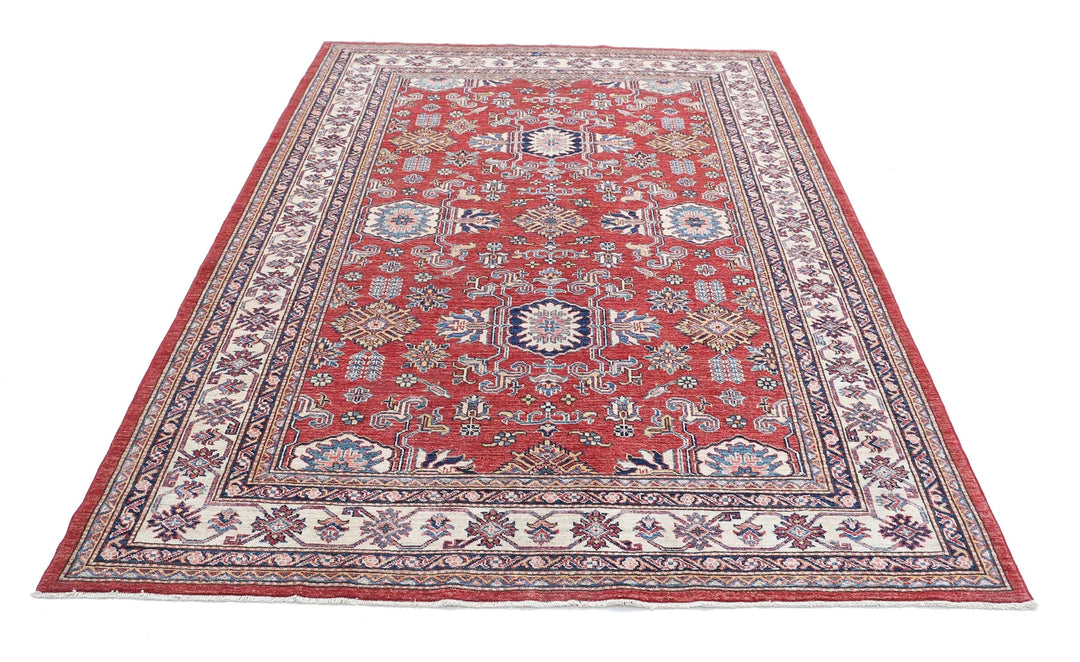 Afghan Royal Kazak Rug 5' 8" x 8' 3" Hand-Knotted | No. AT97562