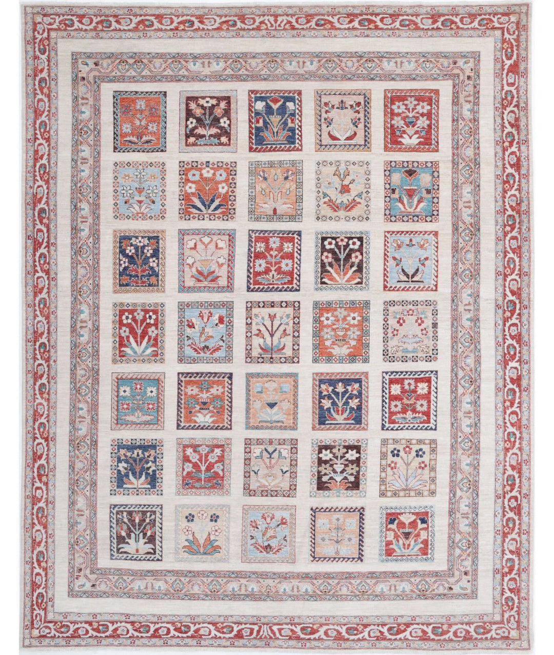 Ivory Afghan Bakhtiari Rug 8' 10" x 11' 3" Hand-Knotted | No. AT97721