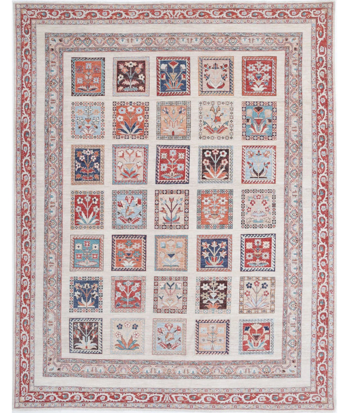 Ivory Afghan Bakhtiari Rug 8' 10" x 11' 3" Hand-Knotted | No. AT97721