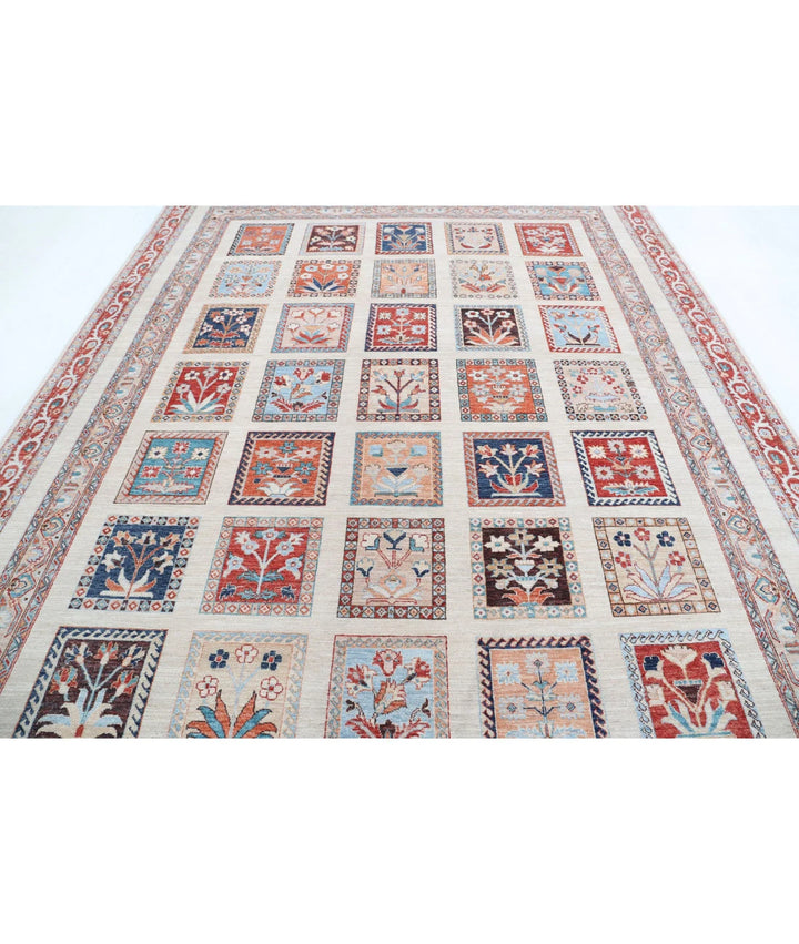 Ivory Afghan Bakhtiari Rug 8' 10" x 11' 3" Hand-Knotted | No. AT97721