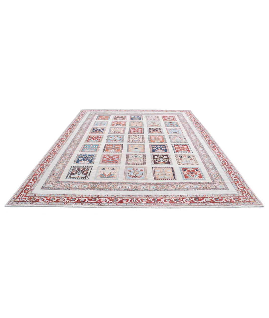 Ivory Afghan Bakhtiari Rug 8' 10" x 11' 3" Hand-Knotted | No. AT97721