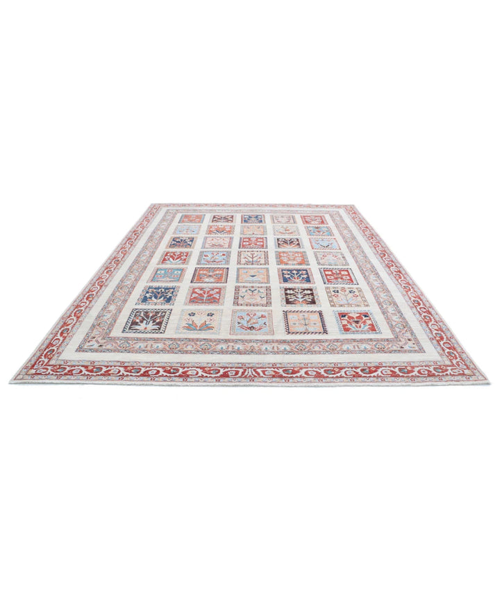 Ivory Afghan Bakhtiari Rug 8' 10" x 11' 3" Hand-Knotted | No. AT97721
