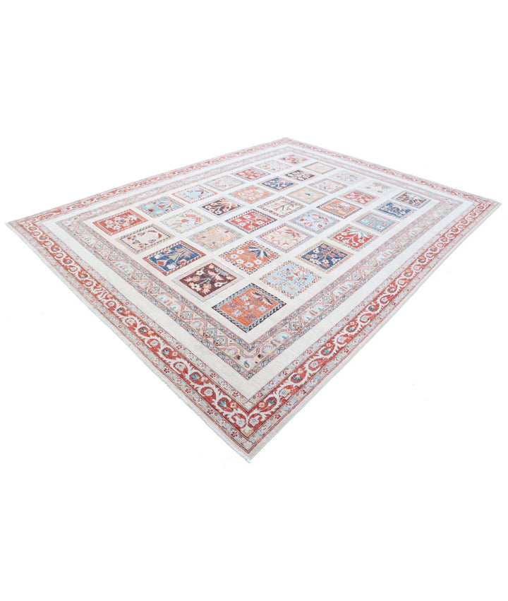 Ivory Afghan Bakhtiari Rug 8' 10" x 11' 3" Hand-Knotted | No. AT97721