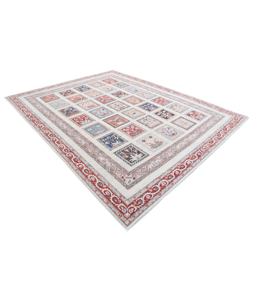 Ivory Afghan Bakhtiari Rug 8' 10" x 11' 3" Hand-Knotted | No. AT97721