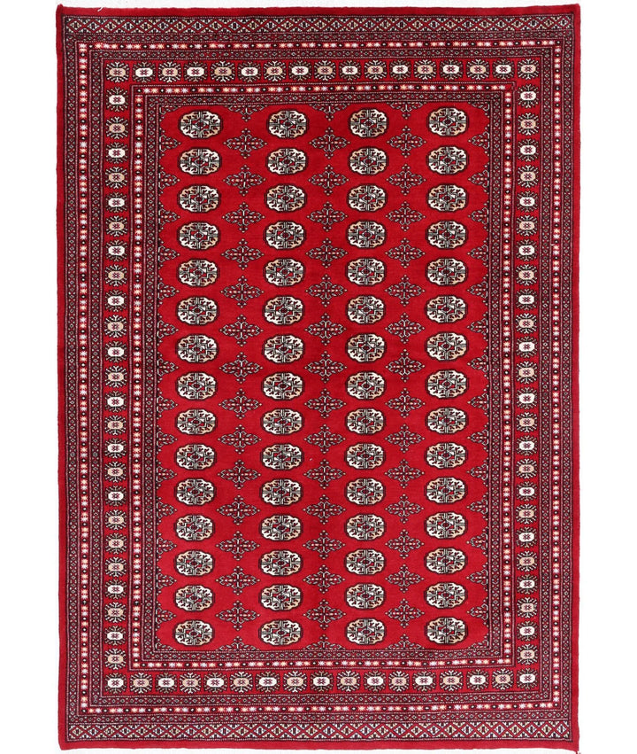 Red Pakistani Bokhara Rug 6' 0" x 8' 10" Hand-Knotted | No. AT97899