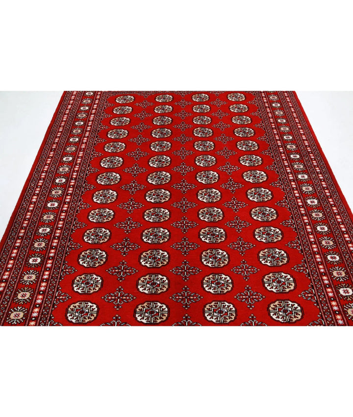 Red Pakistani Bokhara Rug 6' 0" x 8' 10" Hand-Knotted | No. AT97899