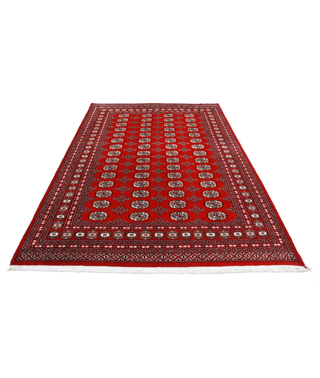Red Pakistani Bokhara Rug 6' 0" x 8' 10" Hand-Knotted | No. AT97899