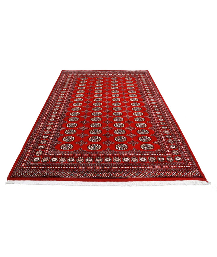Red Pakistani Bokhara Rug 6' 0" x 8' 10" Hand-Knotted | No. AT97899